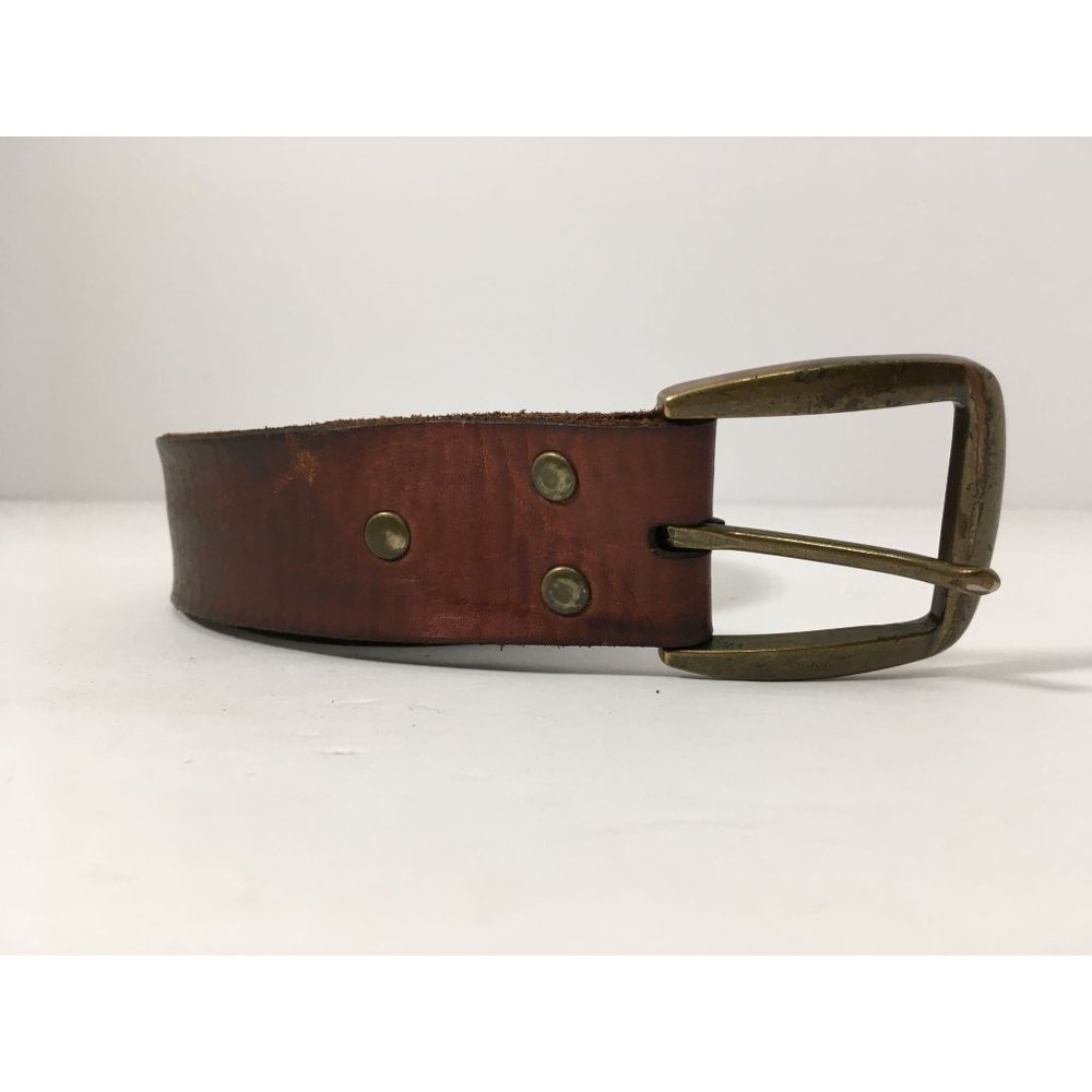 Classic Brown Leather Belt with Brass Buckle - Men